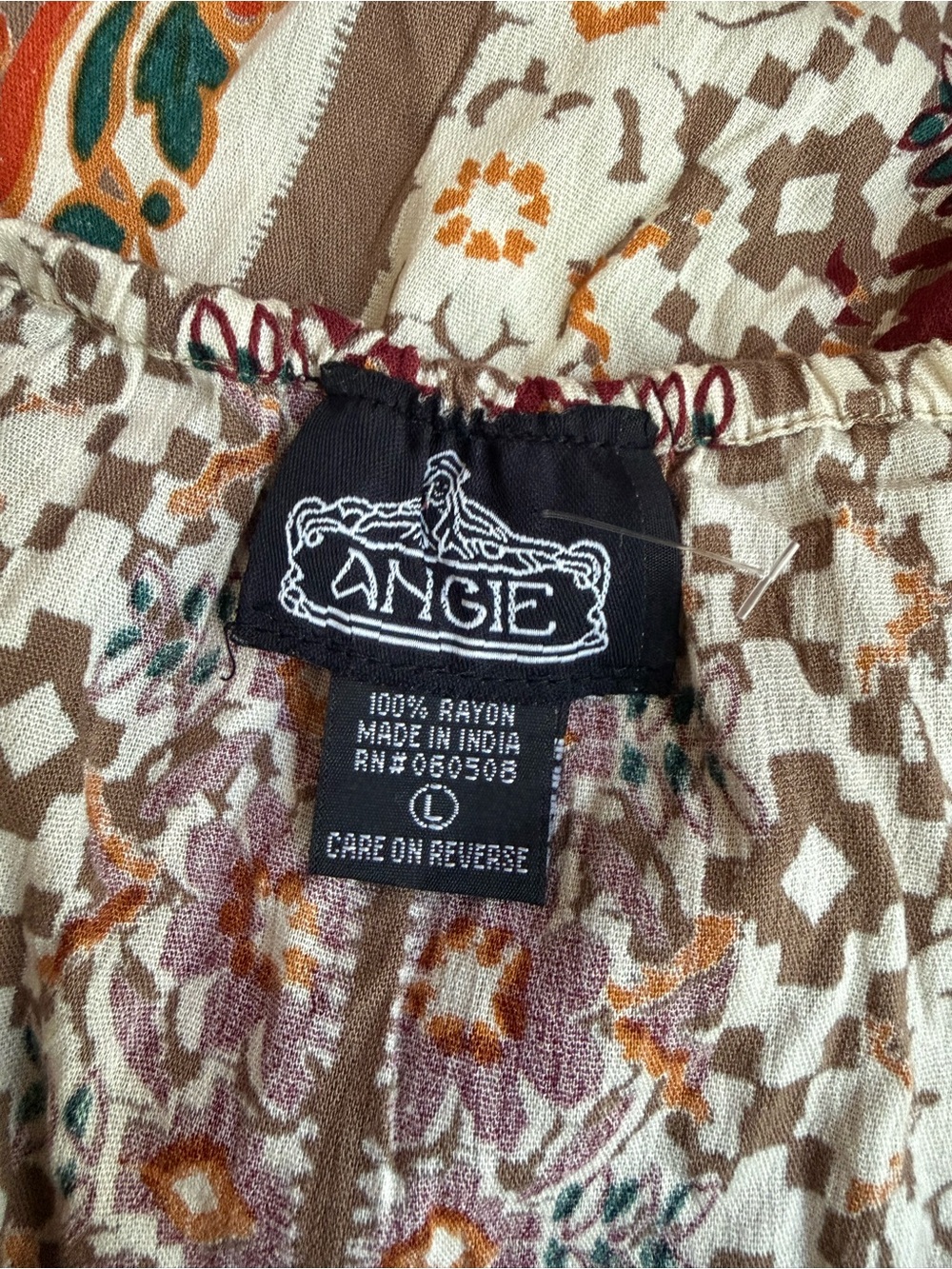 NWOT Angie Boho Floral Cold-Shoulder Peasant Tunic in Brown and Rust Size Large - Picture 8 of 9